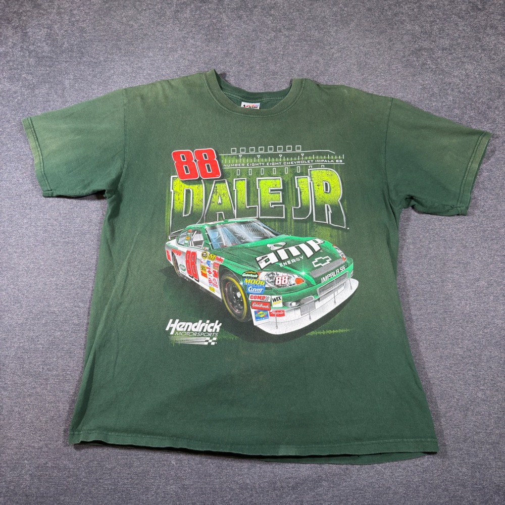 Chase Authentics‎ Dale Jr Graphic T-Shirt Mens XL Green NASCAR Amp Energy 2008